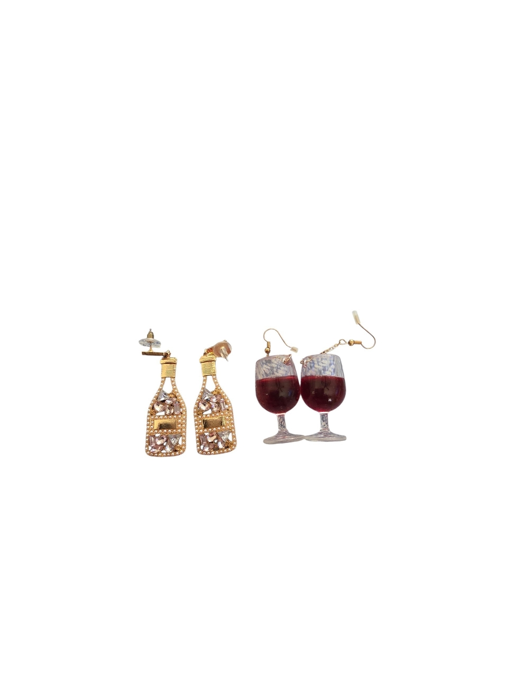 Gold-Tone Wine Bottle and Red Wine Glass Earrings Set